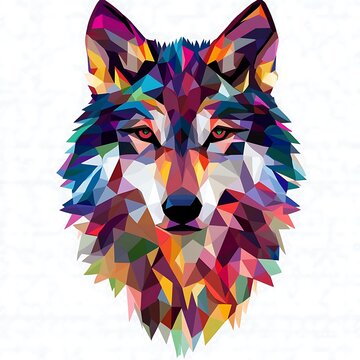 Colorful polygon wolf portrait, abstract style, vibrant colors, art