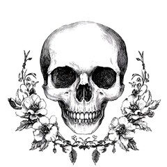 Ornate Skull with Floral Wreath