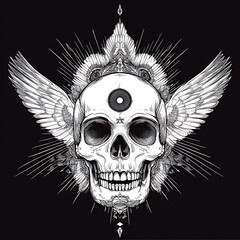 Obraz premium Symbolic Skull with Wings; Spiritual Artwork; Intricate Design; Suitable for Posters or Prints
