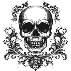 Fototapeta premium Ornate Skull Graphic Design for Tattoo or T-shirt