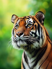 Fototapeta premium Impressionist tiger portrait showcases vibrant jungle colors with space for personalized text. Generative AI