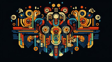 Obraz premium Abstract graphic design, colorful shapes, symmetrical composition, poster art, graphic design