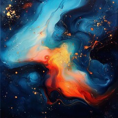Obraz premium Colorful abstract cosmic artwork depicting vibrant swirling patterns and ethereal lights in a deep space backdrop