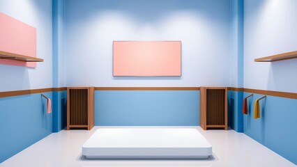 Minimalist Blue and Pink Room Interior with Display Platform