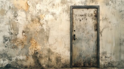 fire exit door in a worn-down building, the metal doors bearing the marks of time, with its importance evident amidst the surrounding walls showing the passage of years