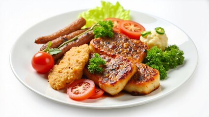 Delicious Grilled Halloumi and Sausage Platter with Vegetables
