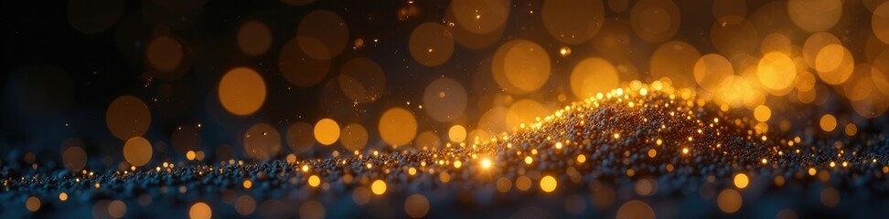 Fototapeta premium Microscopic specks of gold glitter float in mid-air, suspended by an invisible force, sparkle, delicate