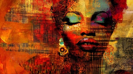 Vibrant abstract portrait highlighting the beauty and strength of a woman in a colorful artistic composition