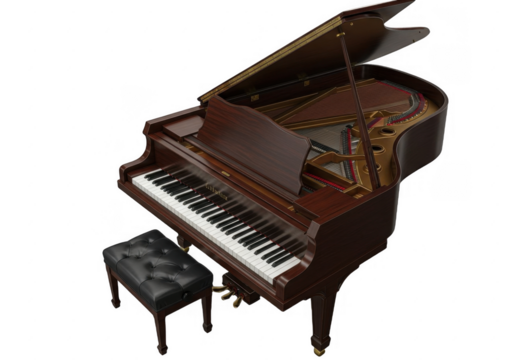 Elegant Classic Grand Piano with Polished Wood and Detailed Keys.