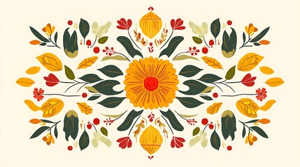 Obraz premium Autumnal floral symmetrical pattern design for decorative use