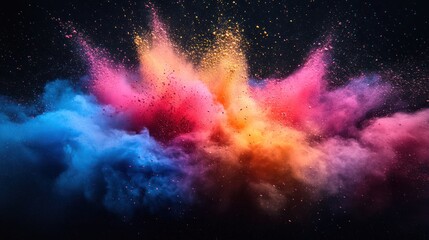 Colorful powder explosion, dark studio