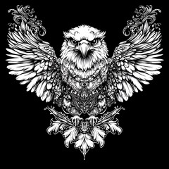 Obraz premium Powerful eagle graphic art, black and white design