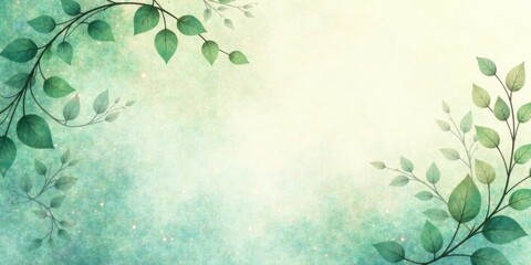 Serene Green Leaves on a Soft Pastel Background, Ideal for Elegant Invitations, Greeting Cards, and Digital Projects