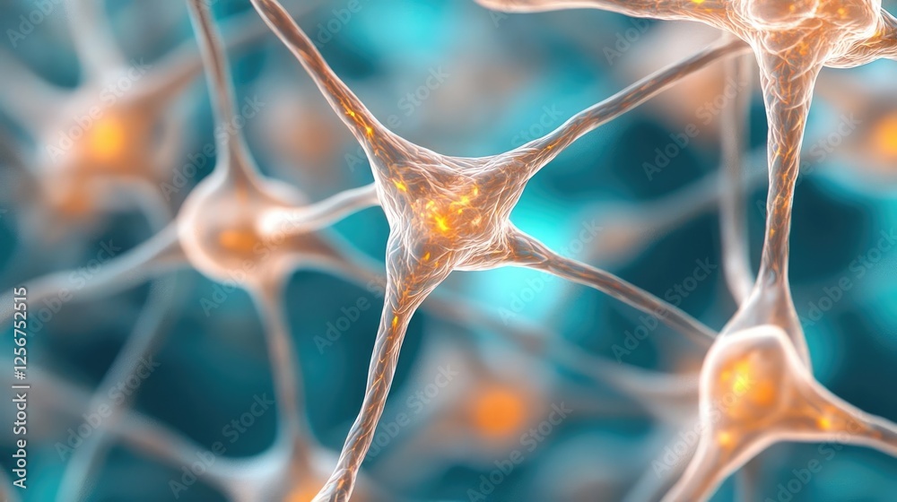 Poster Marine life microscopic idea. Close-up view of interconnected neurons showcasing intricate neural networks.