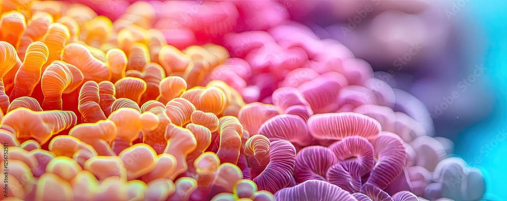 Poster coral reefs microscopic concept. vibrant coral reef displaying colorful, intricate patterns under th