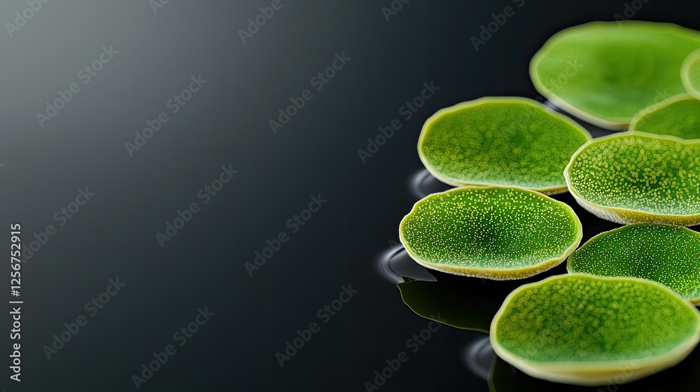 Poster marine life microscopic idea. lush green plants floating on the surface of water, creating a serene 