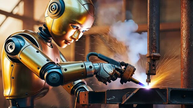 An Advanced Robotic Welder is currently at work within an Industrial Setting