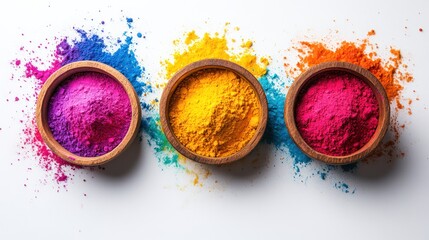 Colorful Holi powder bowls, festival, celebration, India