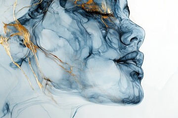 Fototapeta premium Abstract portrait in blues and gold elegant and serene