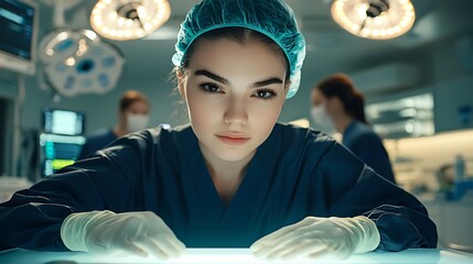 Focused surgeon prepares for surgery in a modern operating room.
