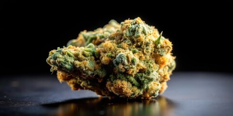 Obraz premium High-quality image of a close-up cannabis nug on a black background, showcasing its texture and detail, close-up, outdoor