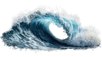 Big blue ocean wave breaking with transparent background