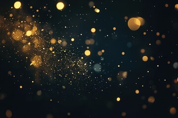 Golden sparkles and bokeh lights on a dark background