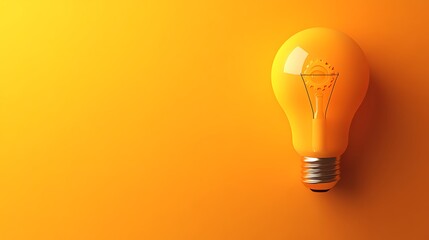 Illuminating idea, single lightbulb on orange background, concept image