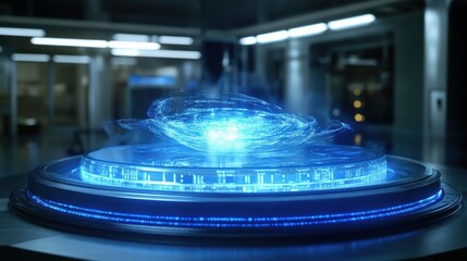 Obraz premium Quantum Chip Glowing with Swirling Holographic Data