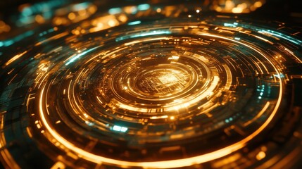 Quantum Chip Glowing Under Swirling Holographic Lights