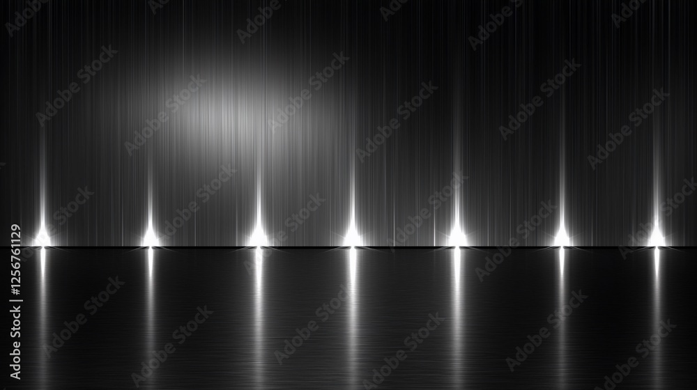 Poster abstract light beams reflecting on metallic surface