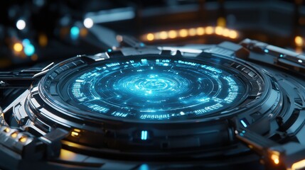 Holographic Quantum Interface Glowing with Binary Pattern