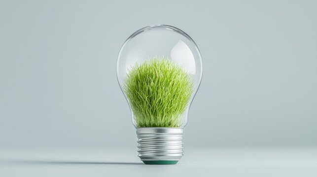 Green grass inside lightbulb, sustainable energy concept