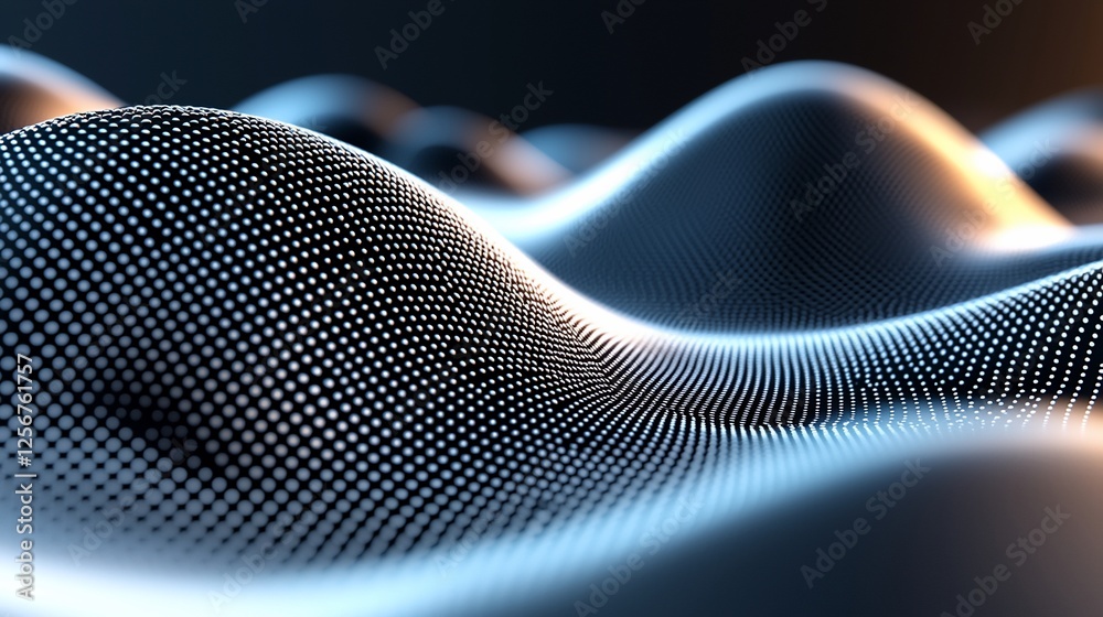 Poster Abstract metallic wave background; digital art; tech texture