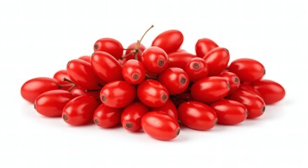 Vibrant Cluster of Fresh Glossy Red Barberries on White Background