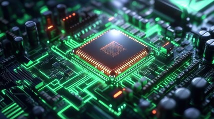 Fototapeta premium Quantum Processor Glowing Under Intricate Binary Data