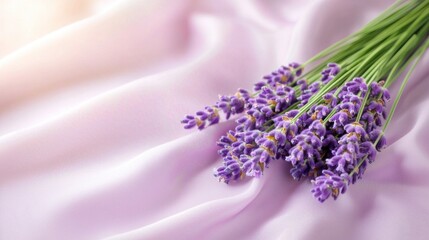 Fresh lavender bouquet on soft pink fabric
