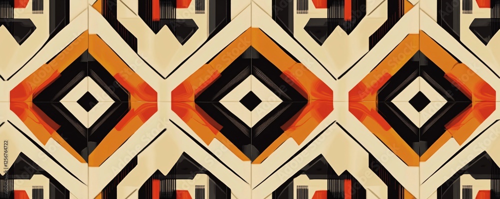 Aufkleber abstract geometric pattern showing orange and black diamonds repeating on a white background