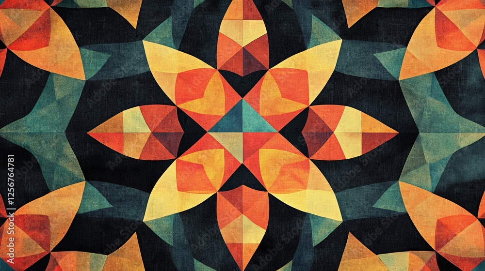 Aufkleber Colorful geometric pattern creating kaleidoscope effect with vintage texture