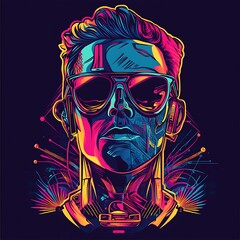 Colorful stylized portrait of a man with sunglasses
