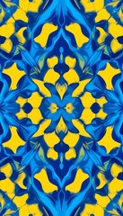 Abstract Pattern in Blue and Yellow, Symmetric Design with Fluid Swirls