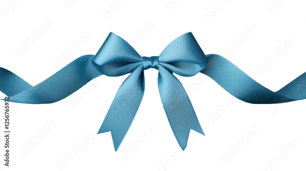 Wall mural Light blue ribbon bow tied on transparent background