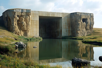 Ancient Stone Fortress Bridge Over Calm Water