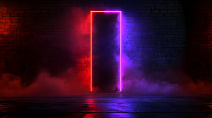 Neon portal, brick wall, smoke, mystery