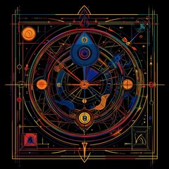 Abstract cosmic design, geometric patterns, futuristic illustration, possible use for wallpaper or graphic design