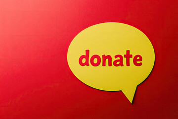 Yellow Speech Bubble with Red Donate Text on Red Background