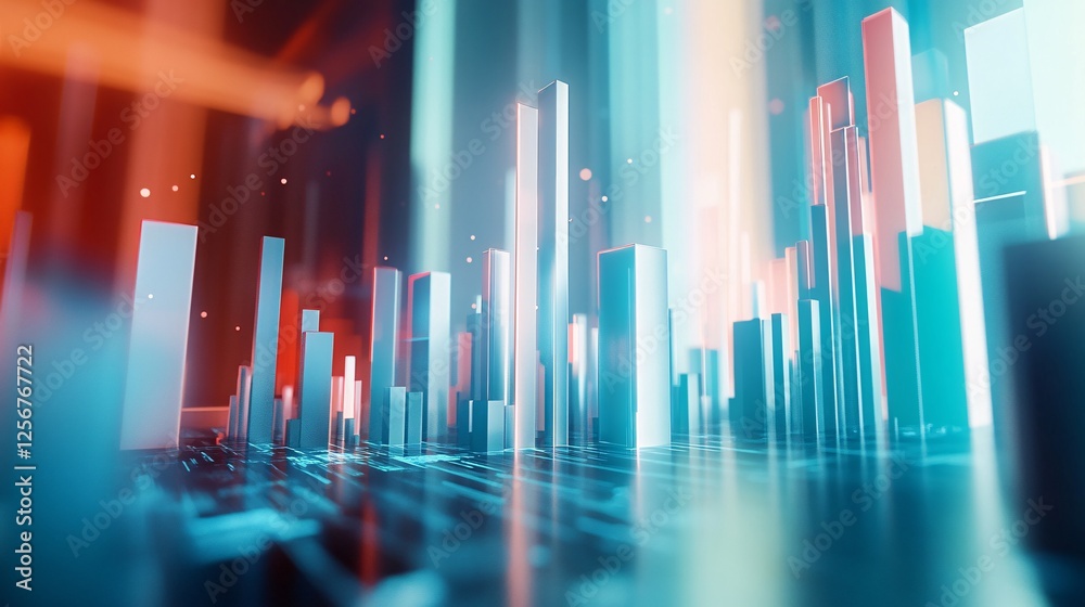 Poster abstract 3d cityscape glowing at night with digital data flowing