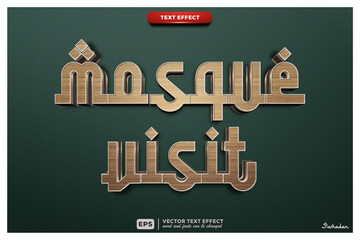 Ramadan Kareem event editable text effect Mosque Visit 3d Cartoon template style premium vector.