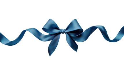 Blue ribbon with bow isolated on transparent background