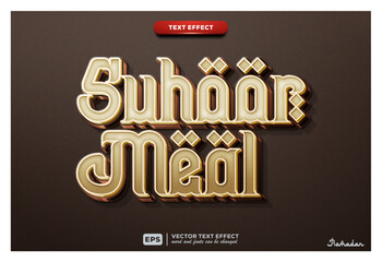 Ramadan Kareem event editable text effect Suhoor Meal 3d Cartoon template style premium vector.